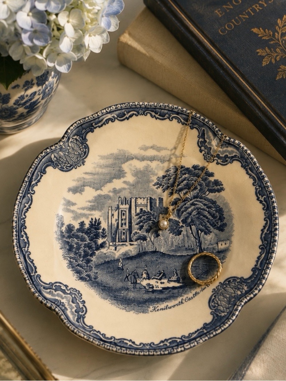 Johnson Brothers Kenilworth Castle Blue & White Catchall | English Trinket Dish
